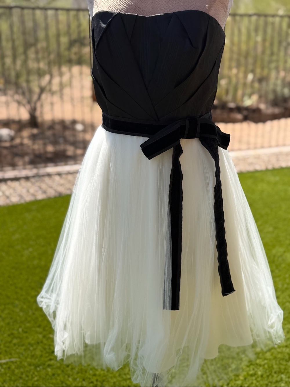 White House Black Market Black Strapless Tulle Dress with White Skirt